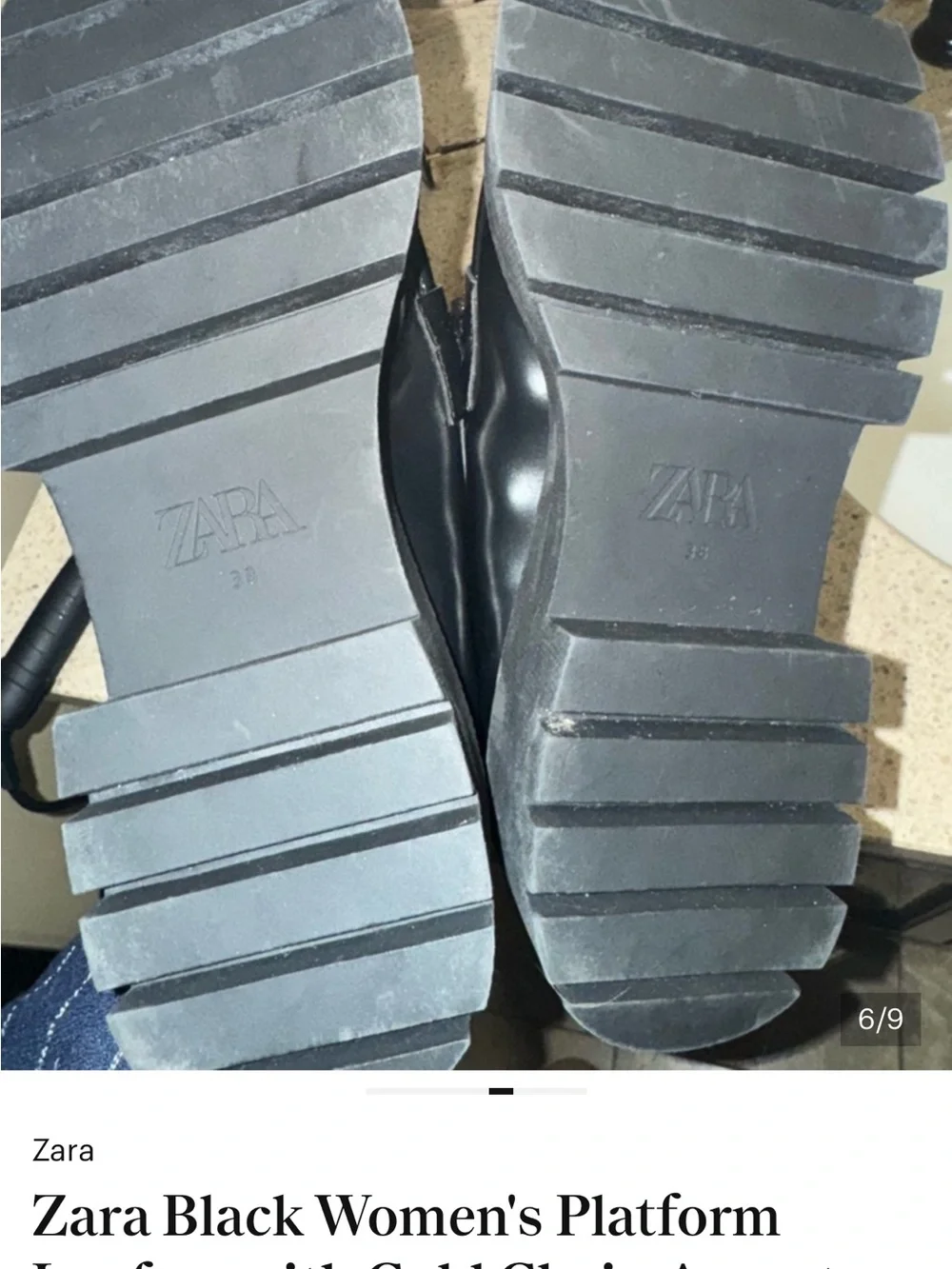 Zara Black Platform Loafers with Gold Chain Detail